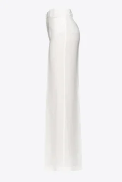 Tailleurs Et Ensembles|PINKO Pantalon Wide Leg En Lin Blanc Soie