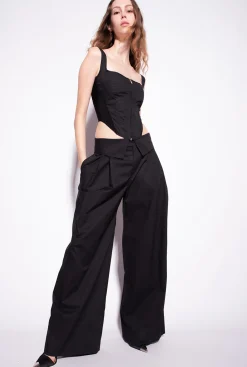 Pantalons|PINKO Pantalon Wide Leg En Popeline Noir Limousine