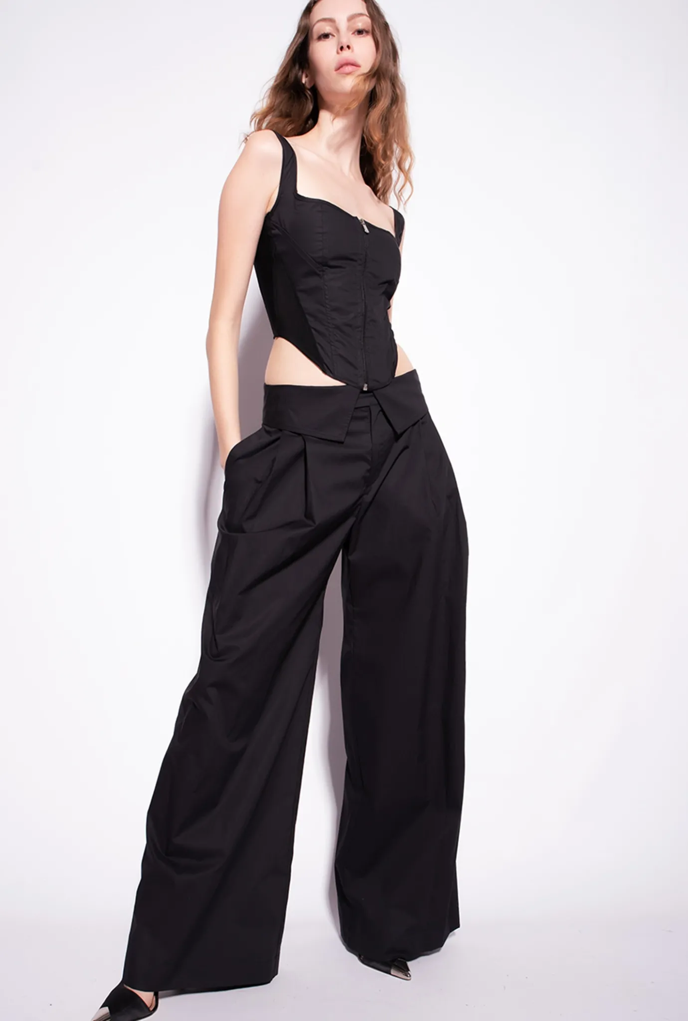 Pantalons|PINKO Pantalon Wide Leg En Popeline Noir Limousine