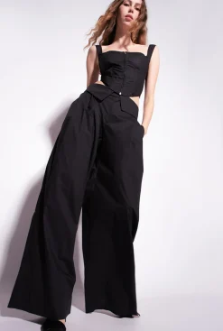 Pantalons|PINKO Pantalon Wide Leg En Popeline Noir Limousine