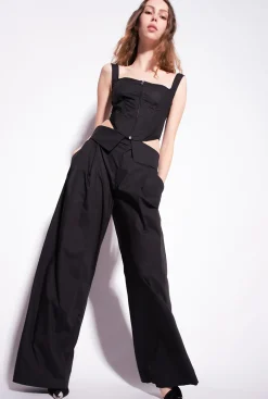 Pantalons|PINKO Pantalon Wide Leg En Popeline Noir Limousine