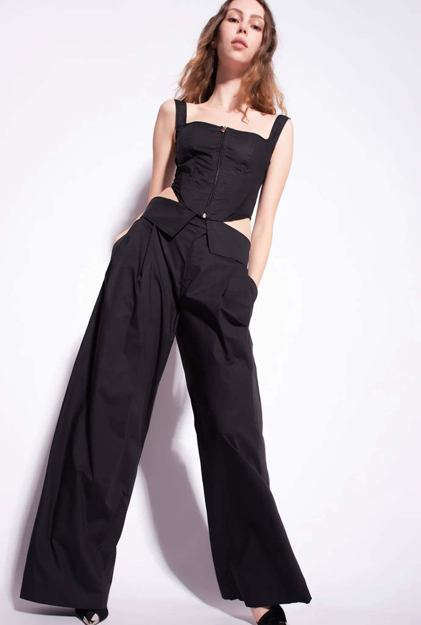 Pantalons|PINKO Pantalon Wide Leg En Popeline Noir Limousine