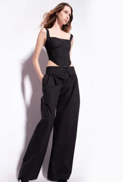 Pantalons|PINKO Pantalon Wide Leg En Popeline Noir Limousine