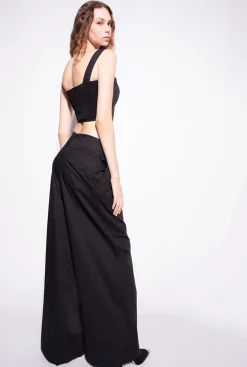 Pantalons|PINKO Pantalon Wide Leg En Popeline Noir Limousine