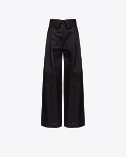 Pantalons|PINKO Pantalon Wide Leg En Popeline Noir Limousine