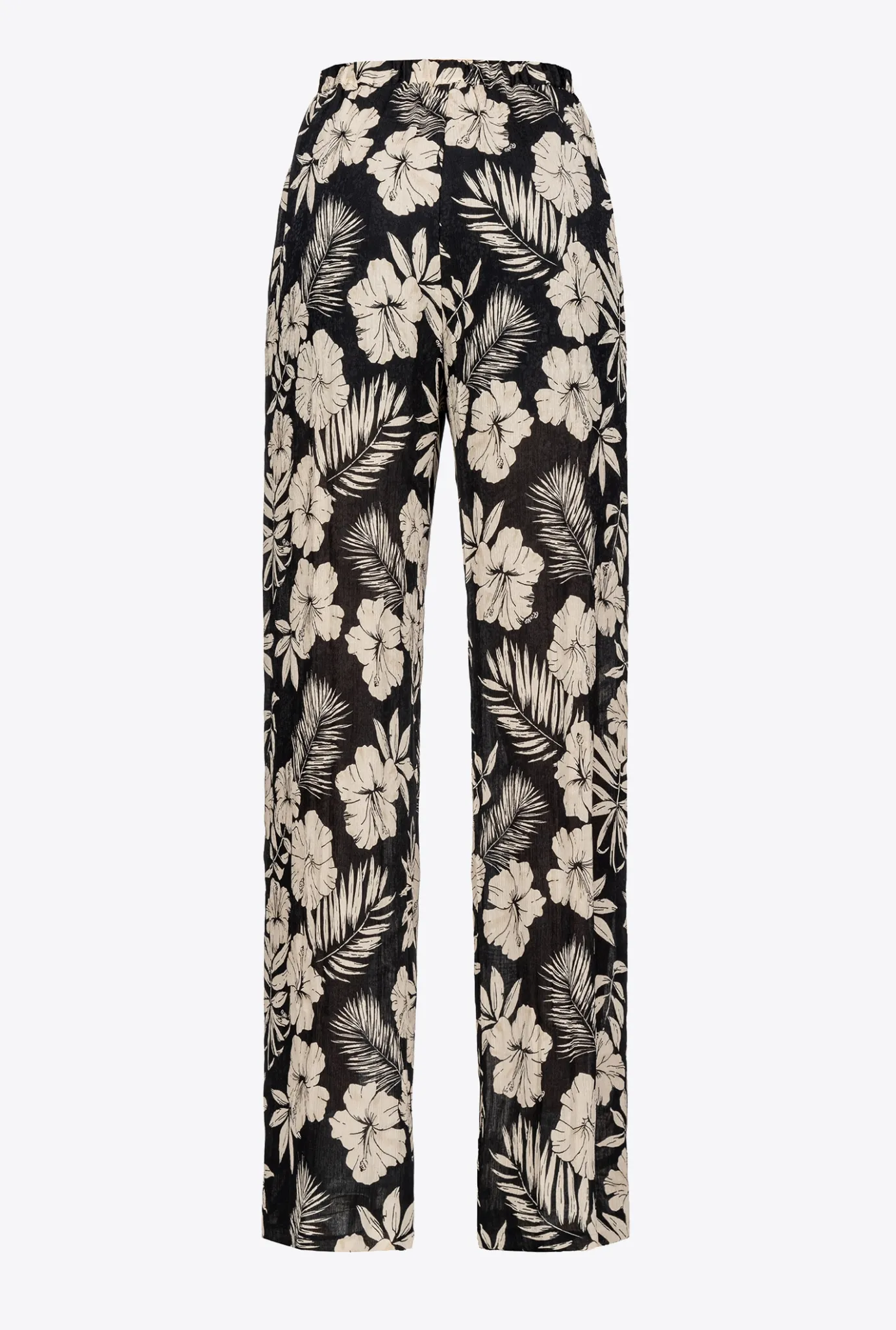 Tailleurs Et Ensembles|PINKO Pantalon Wide Leg Fleur Graphique Noir/Beurre
