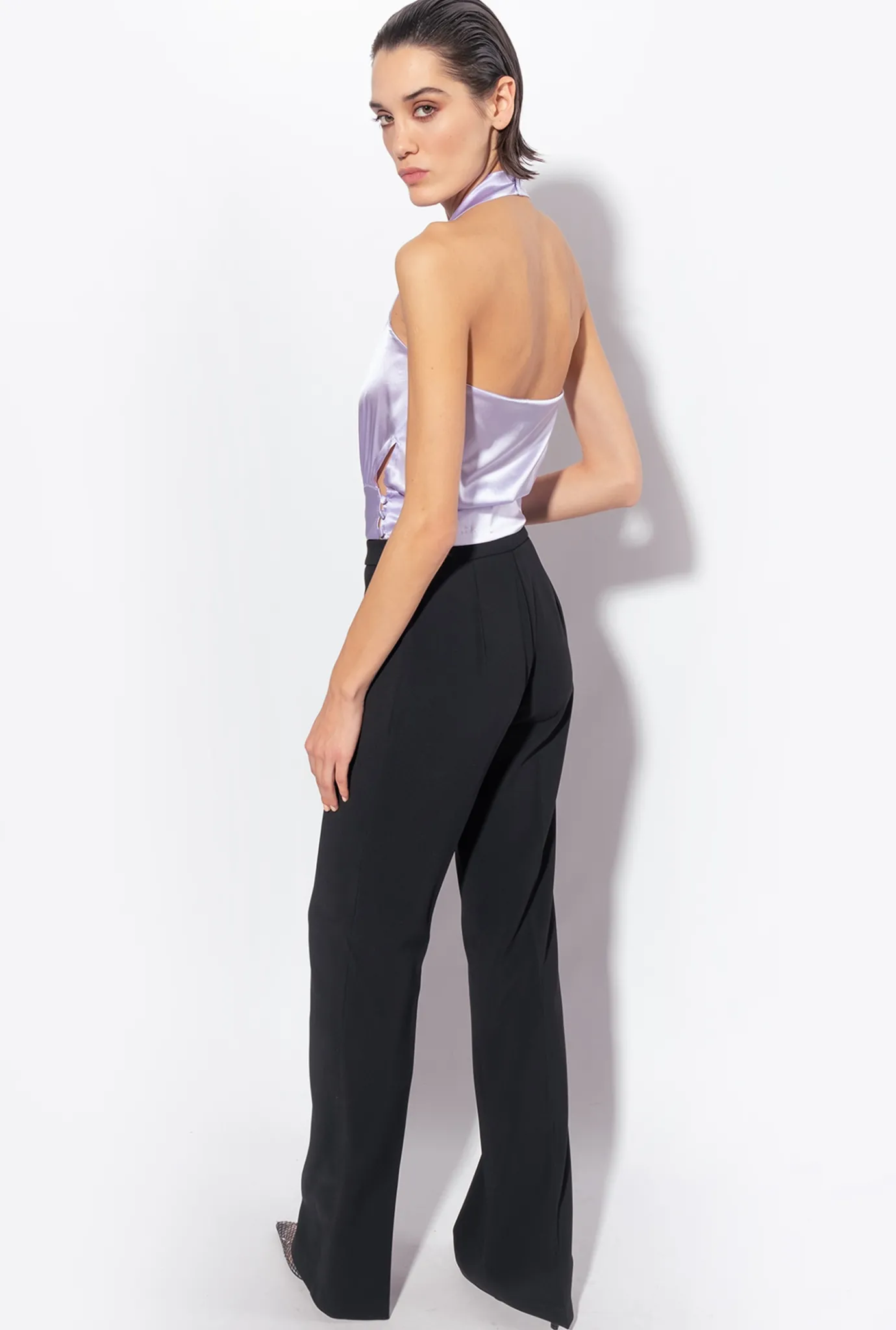 Tailleurs Et Ensembles|PINKO Pantalon Wide Leg Stretch Noir Limousine