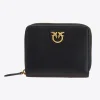 Maroquinerie|PINKO Petit Portefeuille A Contour Zippe En Cuir Noir-Vieil Or