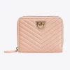 Maroquinerie|PINKO Petit Portefeuille A Contour Zippe En Cuir Nappa A Chevrons Rose/Rose Poudre-Or Antique