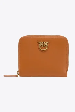 Maroquinerie|PINKO Petit Portefeuille A Contour Zippe En Cuir Cognac-Or Antique