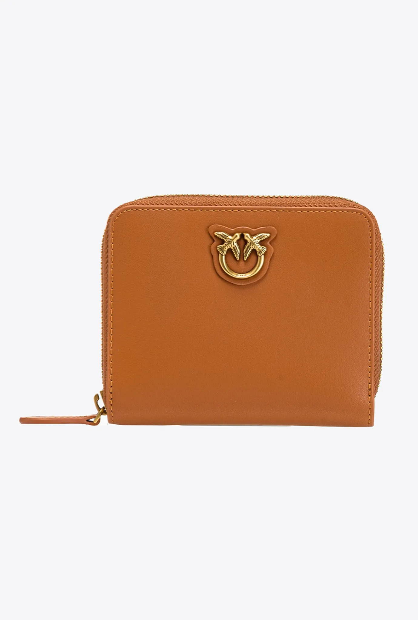 Maroquinerie|PINKO Petit Portefeuille A Contour Zippe En Cuir Cognac-Or Antique