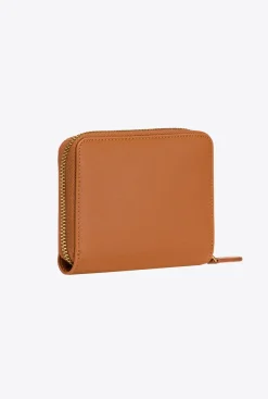 Maroquinerie|PINKO Petit Portefeuille A Contour Zippe En Cuir Cognac-Or Antique