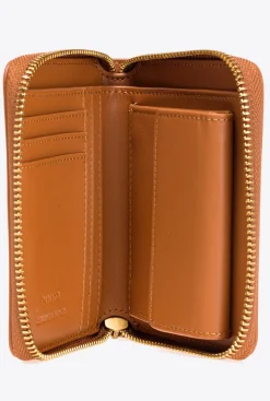 Maroquinerie|PINKO Petit Portefeuille A Contour Zippe En Cuir Cognac-Or Antique