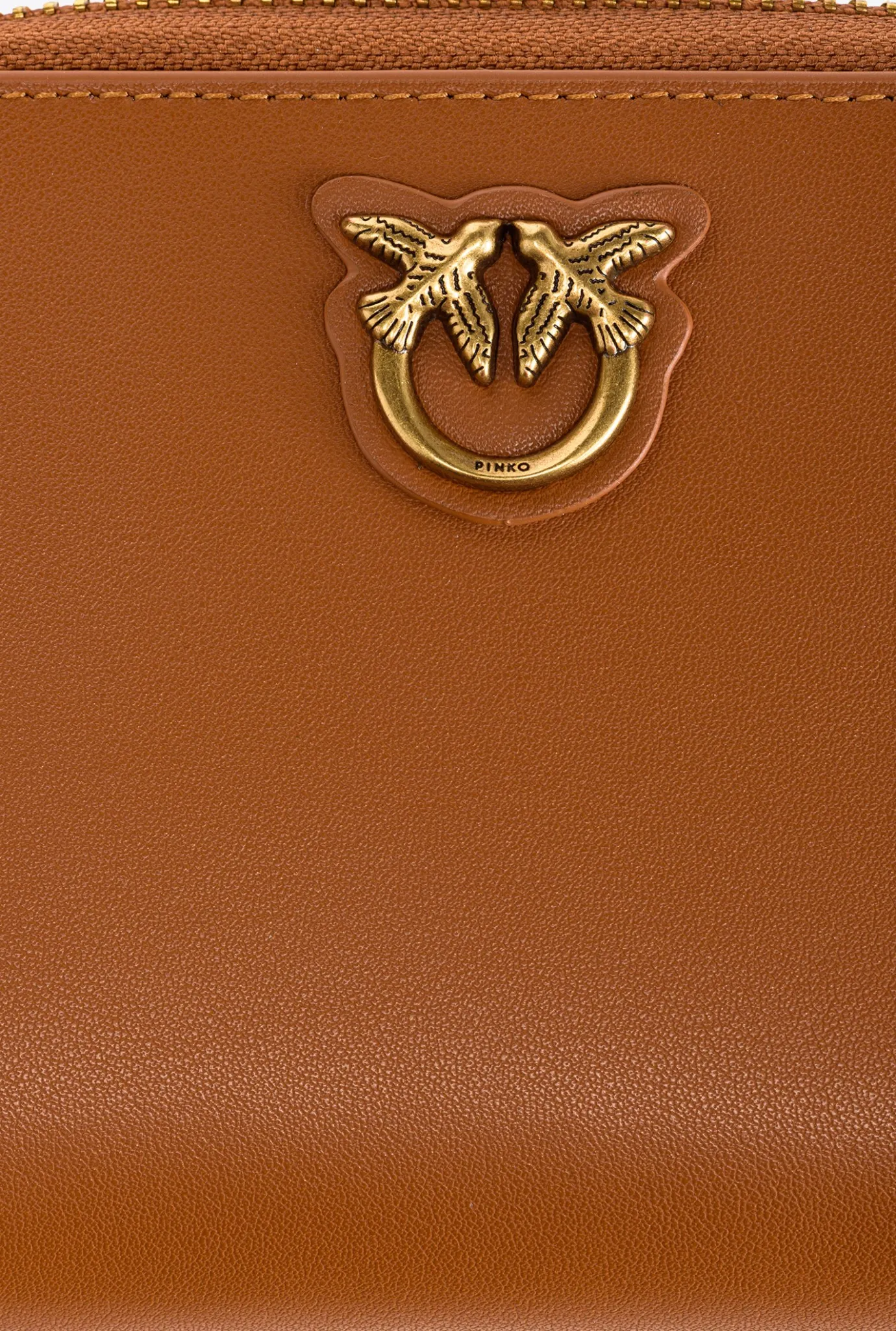 Maroquinerie|PINKO Petit Portefeuille A Contour Zippe En Cuir Cognac-Or Antique