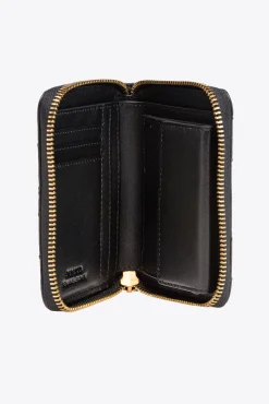 Maroquinerie|PINKO Petit Portefeuille A Contour Zippe En Cuir Nappa A Chevrons Noir-Vieil Or