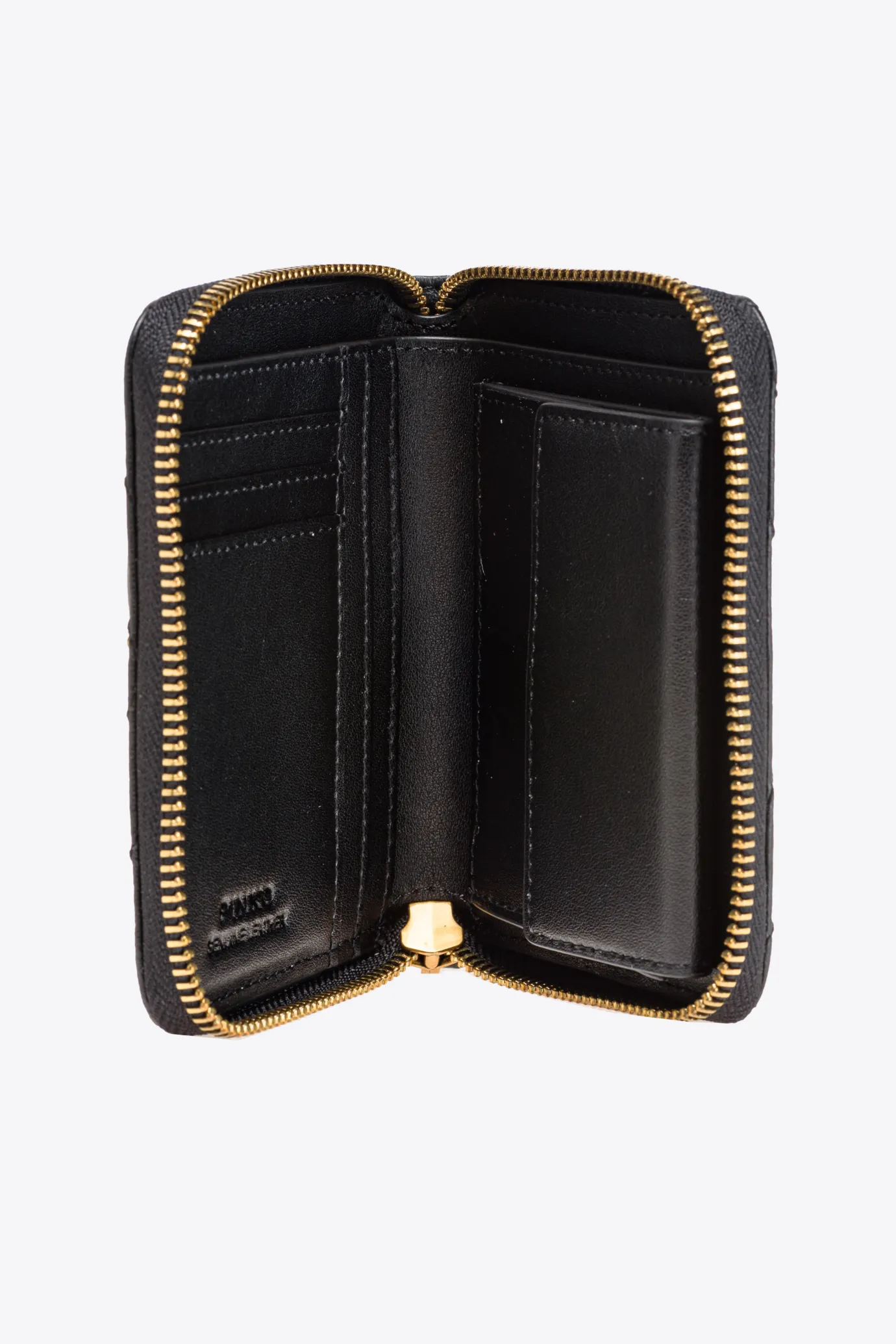 Maroquinerie|PINKO Petit Portefeuille A Contour Zippe En Cuir Nappa A Chevrons Noir-Vieil Or