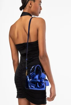 Sacs De Soirée|PINKO Petit Sac A Main Aika Effet Miroir Bleu Clematite-Or Antique