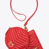 Maroquinerie|PINKO Pochettes Tour De Cou A Chevrons Rouge Grenat-Or Antique