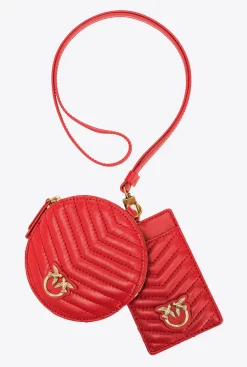 Maroquinerie|PINKO Pochettes Tour De Cou A Chevrons Rouge Grenat-Or Antique
