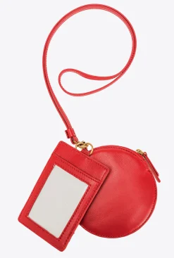 Maroquinerie|PINKO Pochettes Tour De Cou A Chevrons Rouge Grenat-Or Antique