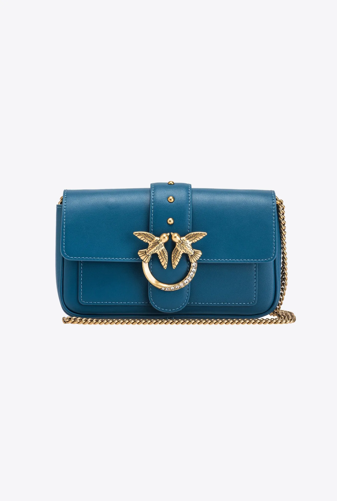 Sacs À Bandoulière|PINKO Pocket Love Bag One Jewel Sarcelle-Or Antique