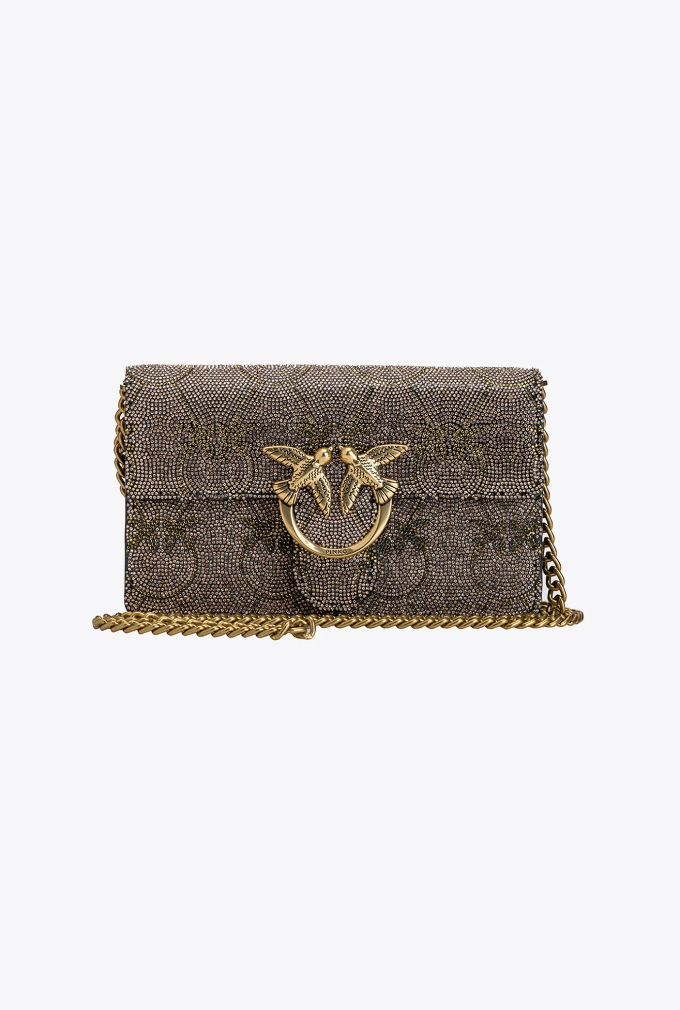 Sacs De Soirée|PINKO Pocket Love Bag Shiny Logo Or-Or Antique