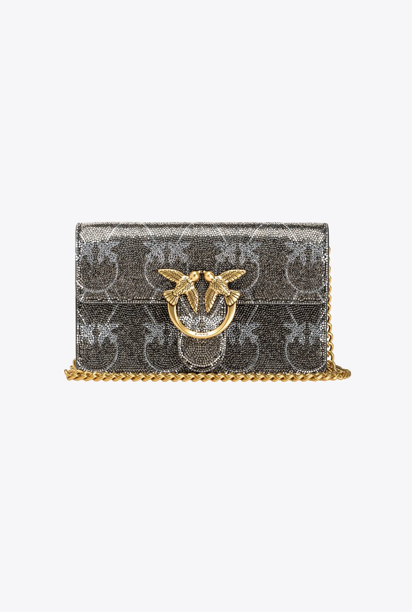 Sacs De Soirée|PINKO Pocket Love Bag Shiny Logo Titane-Or Antique