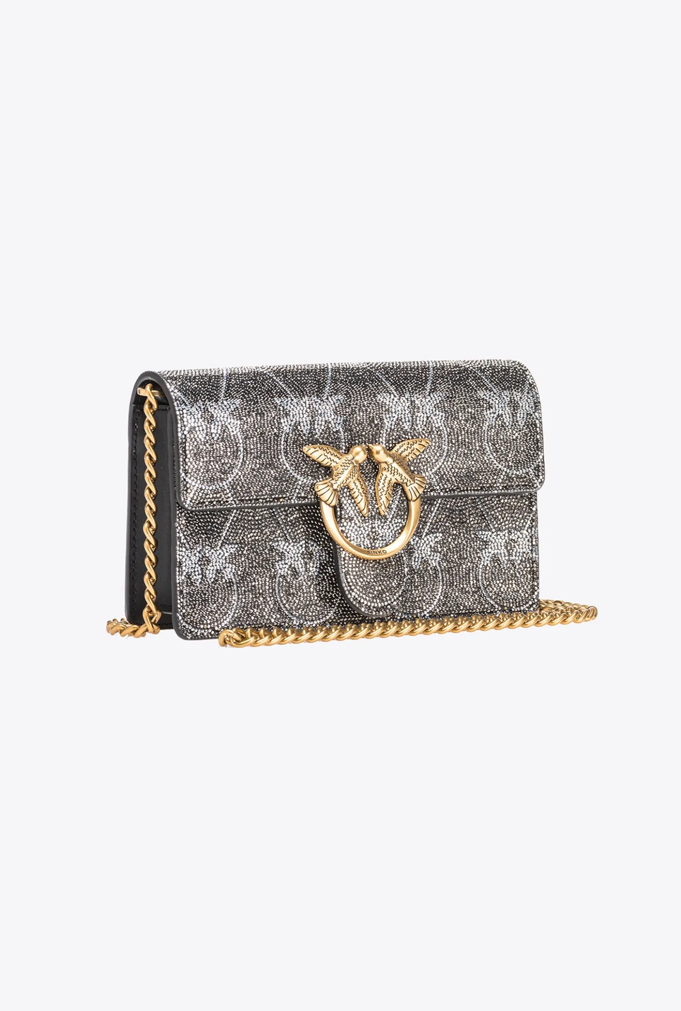 Sacs De Soirée|PINKO Pocket Love Bag Shiny Logo Titane-Or Antique