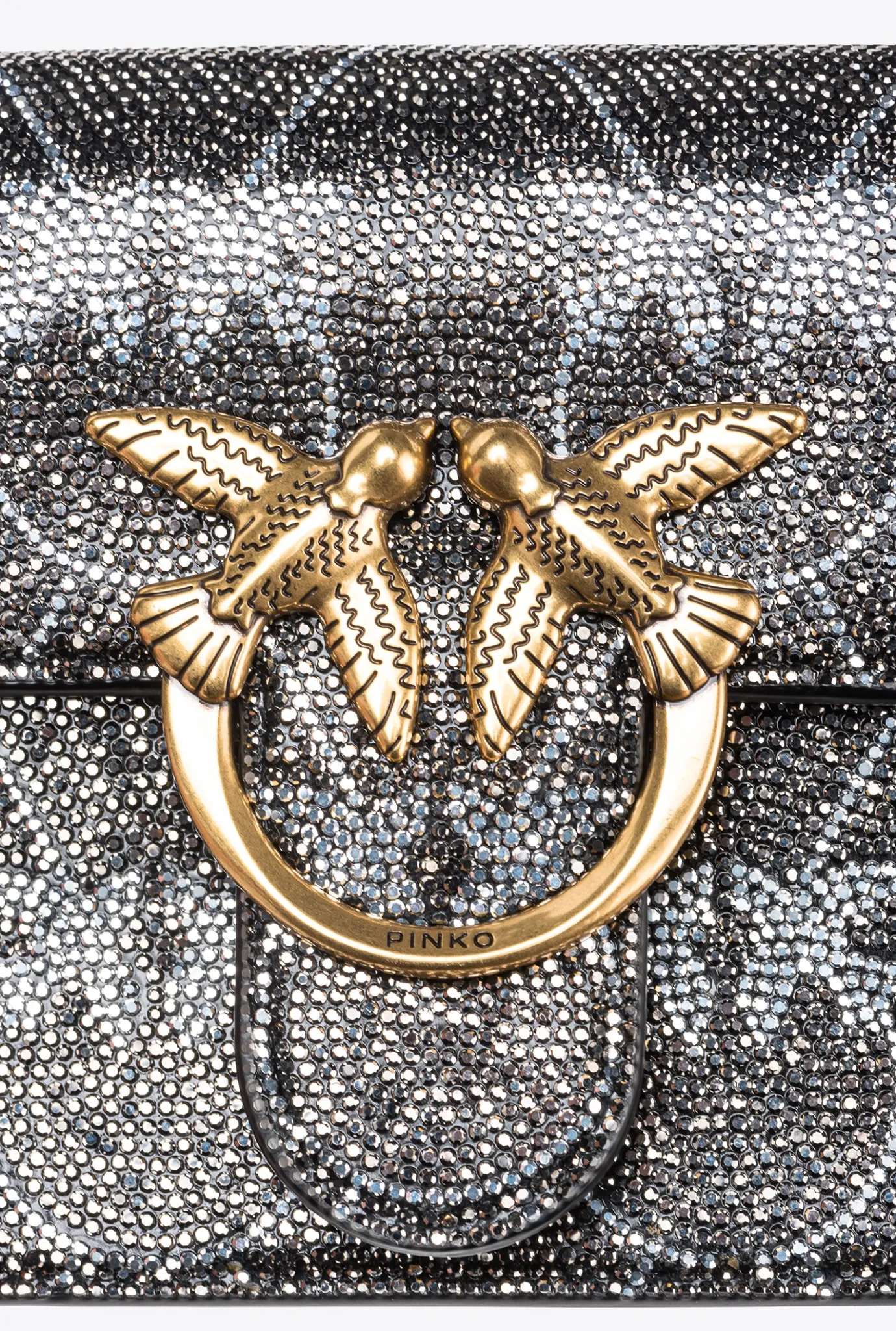 Sacs De Soirée|PINKO Pocket Love Bag Shiny Logo Titane-Or Antique