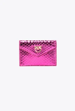 Maroquinerie|PINKO Porte-Cartes Plat En Reptile Lame Galleria Fuchsia-Or Brillant