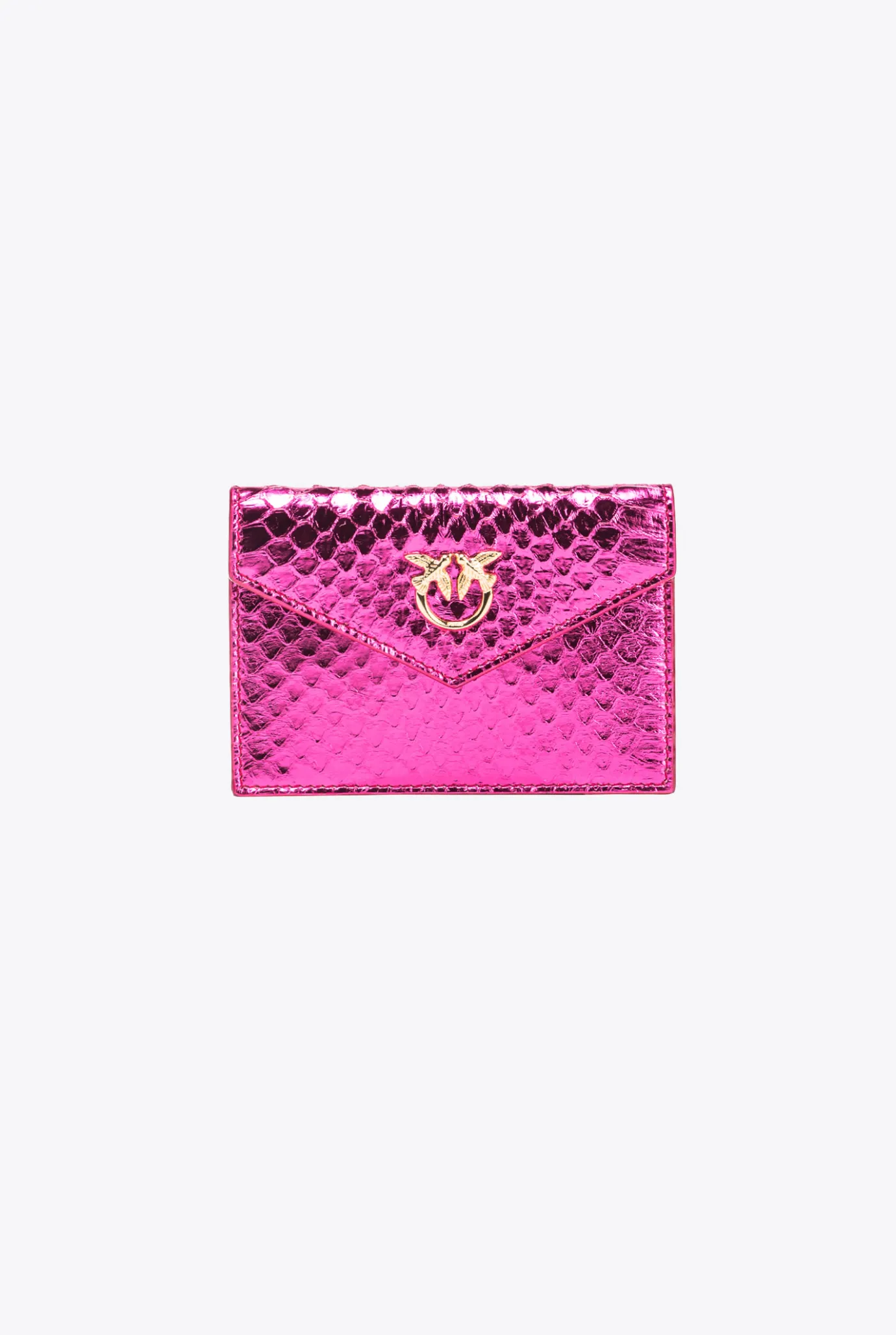 Maroquinerie|PINKO Porte-Cartes Plat En Reptile Lame Galleria Fuchsia-Or Brillant