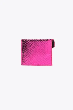 Maroquinerie|PINKO Porte-Cartes Plat En Reptile Lame Galleria Fuchsia-Or Brillant