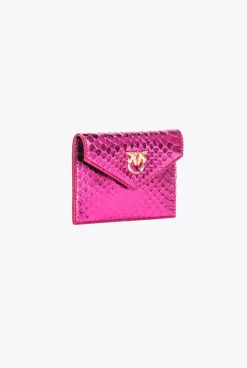 Maroquinerie|PINKO Porte-Cartes Plat En Reptile Lame Galleria Fuchsia-Or Brillant