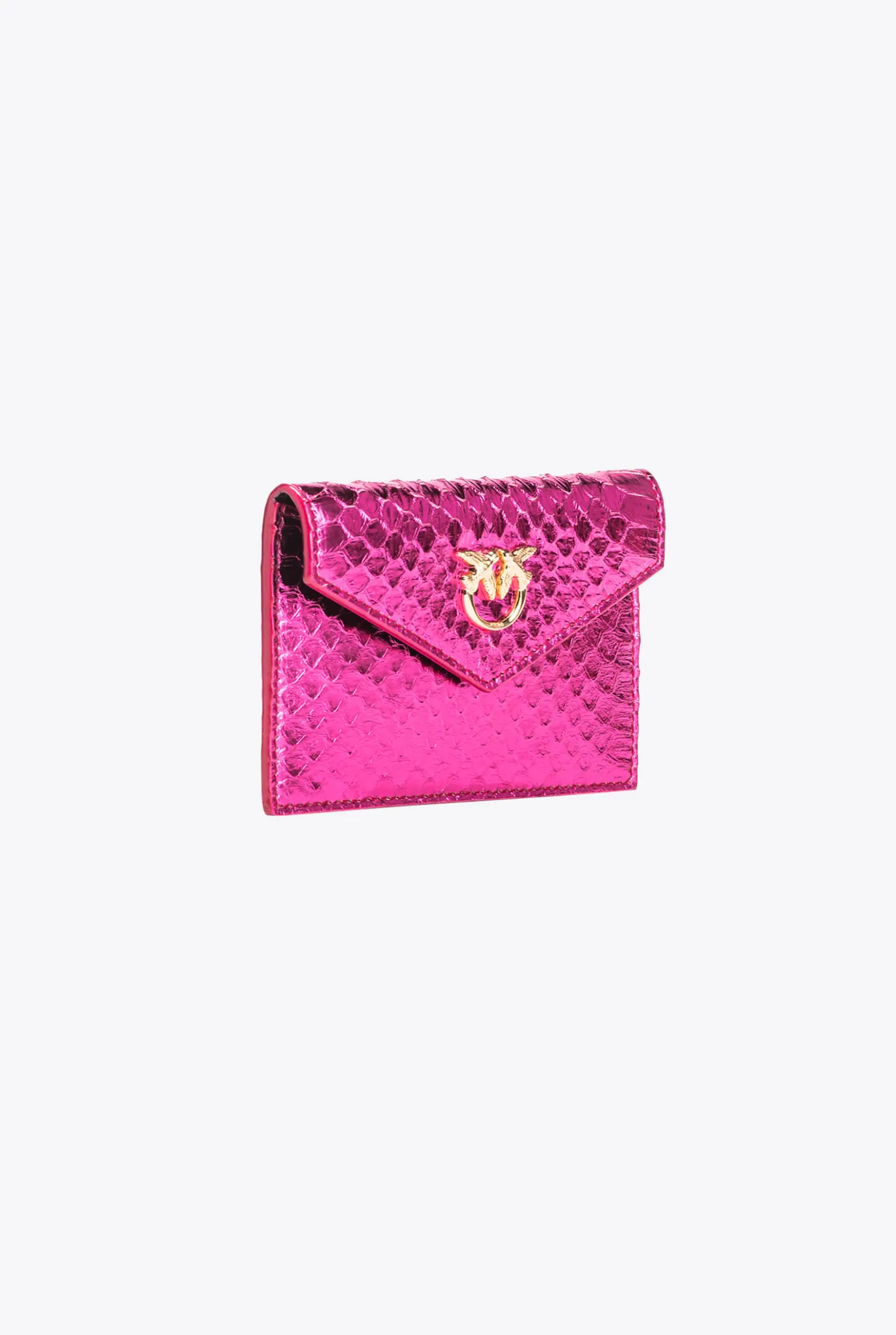 Maroquinerie|PINKO Porte-Cartes Plat En Reptile Lame Galleria Fuchsia-Or Brillant