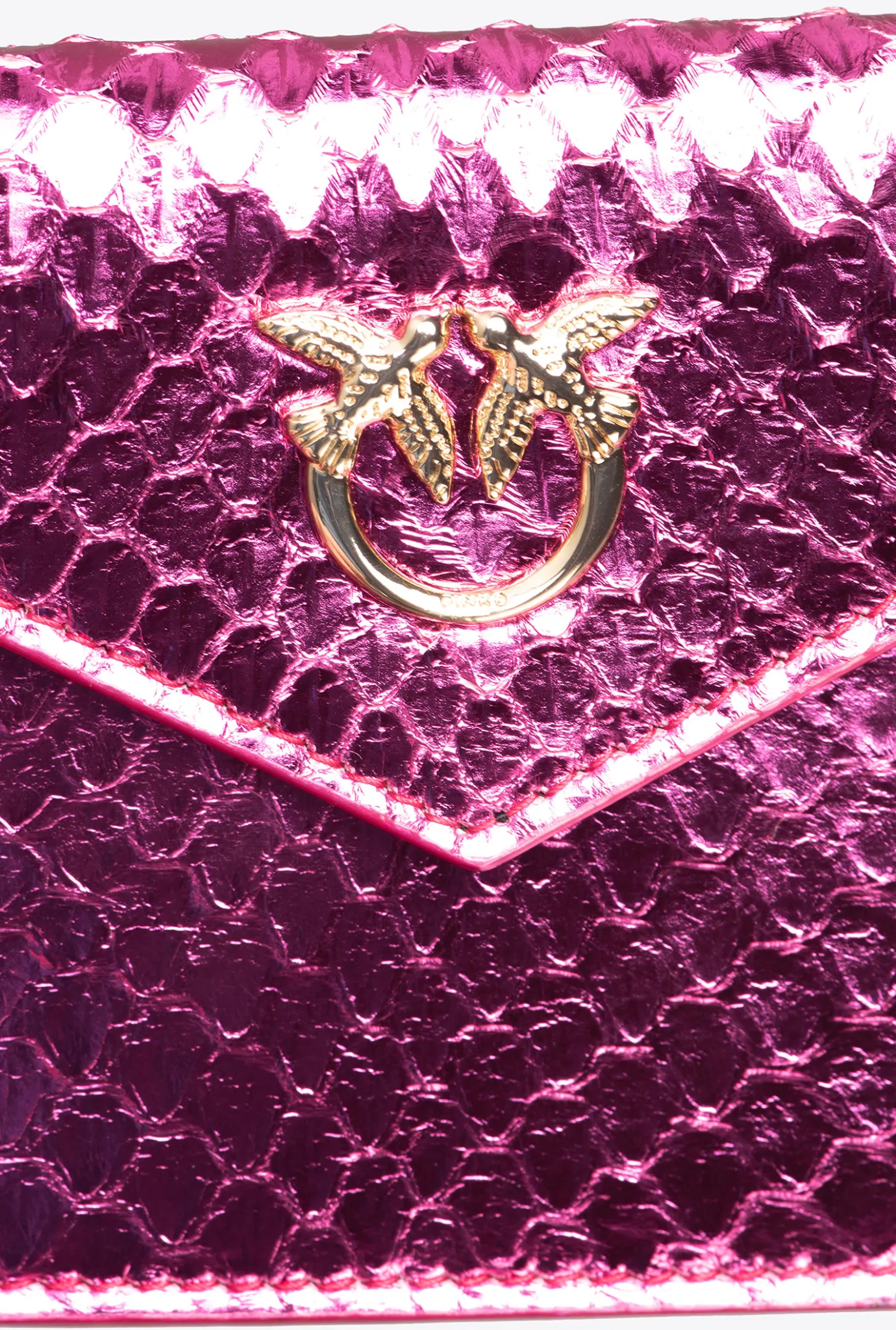 Maroquinerie|PINKO Porte-Cartes Plat En Reptile Lame Galleria Fuchsia-Or Brillant