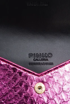 Maroquinerie|PINKO Porte-Cartes Plat En Reptile Lame Galleria Fuchsia-Or Brillant