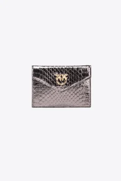 Maroquinerie|PINKO Porte-Cartes Plat En Reptile Lame Galleria Canon De Fusil-Or Brillant