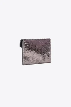 Maroquinerie|PINKO Porte-Cartes Plat En Reptile Lame Galleria Canon De Fusil-Or Brillant