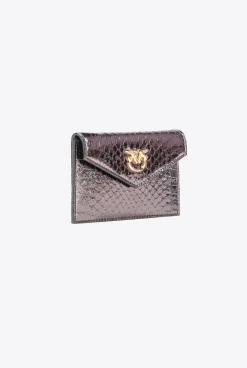 Maroquinerie|PINKO Porte-Cartes Plat En Reptile Lame Galleria Canon De Fusil-Or Brillant