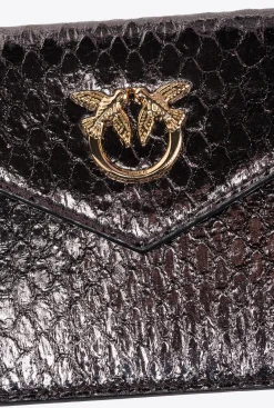 Maroquinerie|PINKO Porte-Cartes Plat En Reptile Lame Galleria Canon De Fusil-Or Brillant