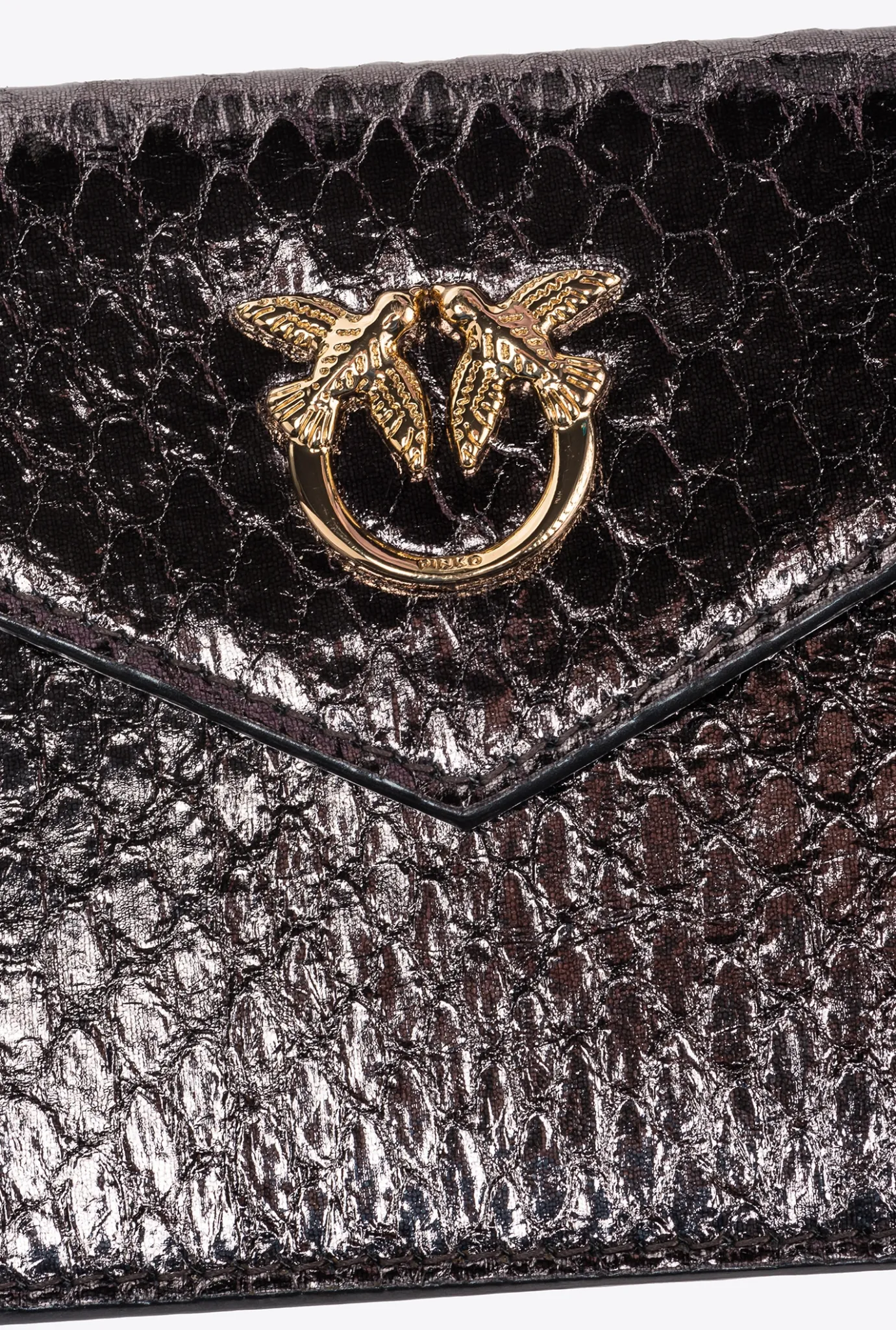 Maroquinerie|PINKO Porte-Cartes Plat En Reptile Lame Galleria Canon De Fusil-Or Brillant
