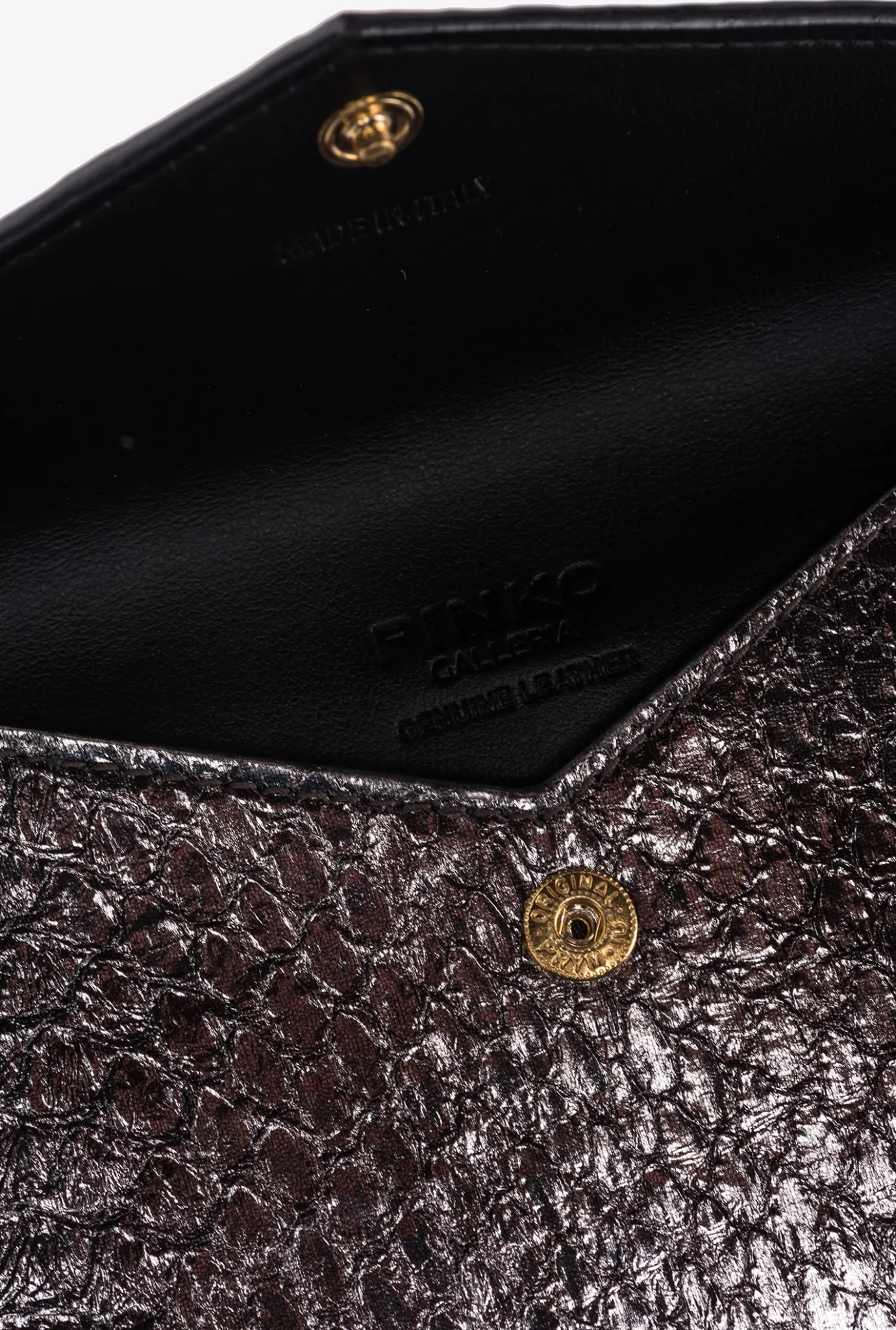 Maroquinerie|PINKO Porte-Cartes Plat En Reptile Lame Galleria Canon De Fusil-Or Brillant