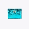Maroquinerie|PINKO Porte-Cartes Plat En Reptile Lame Galleria Petrole-Or Brillant