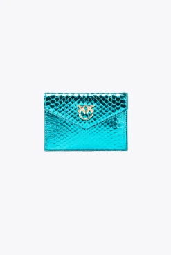 Maroquinerie|PINKO Porte-Cartes Plat En Reptile Lame Galleria Petrole-Or Brillant