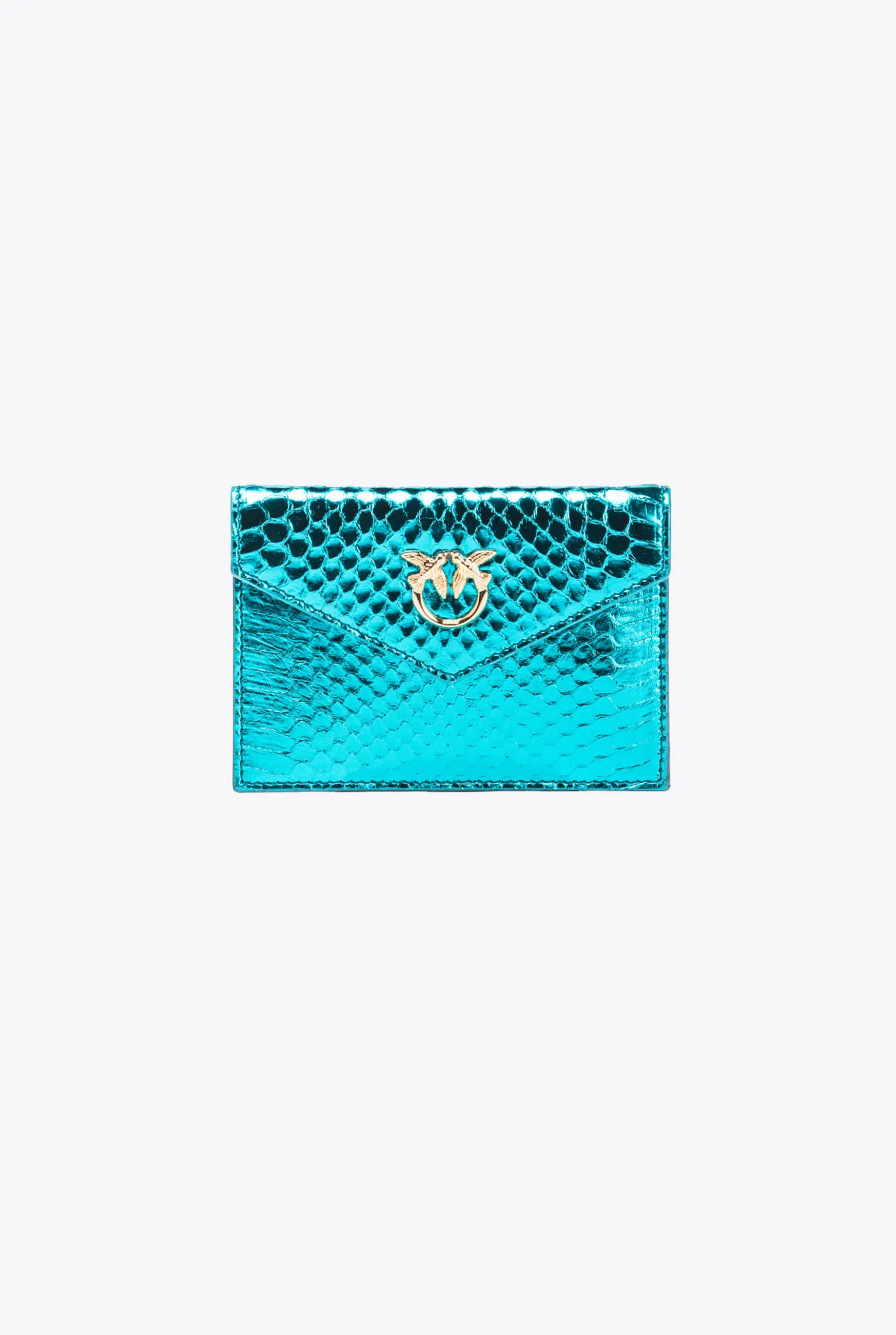 Maroquinerie|PINKO Porte-Cartes Plat En Reptile Lame Galleria Petrole-Or Brillant