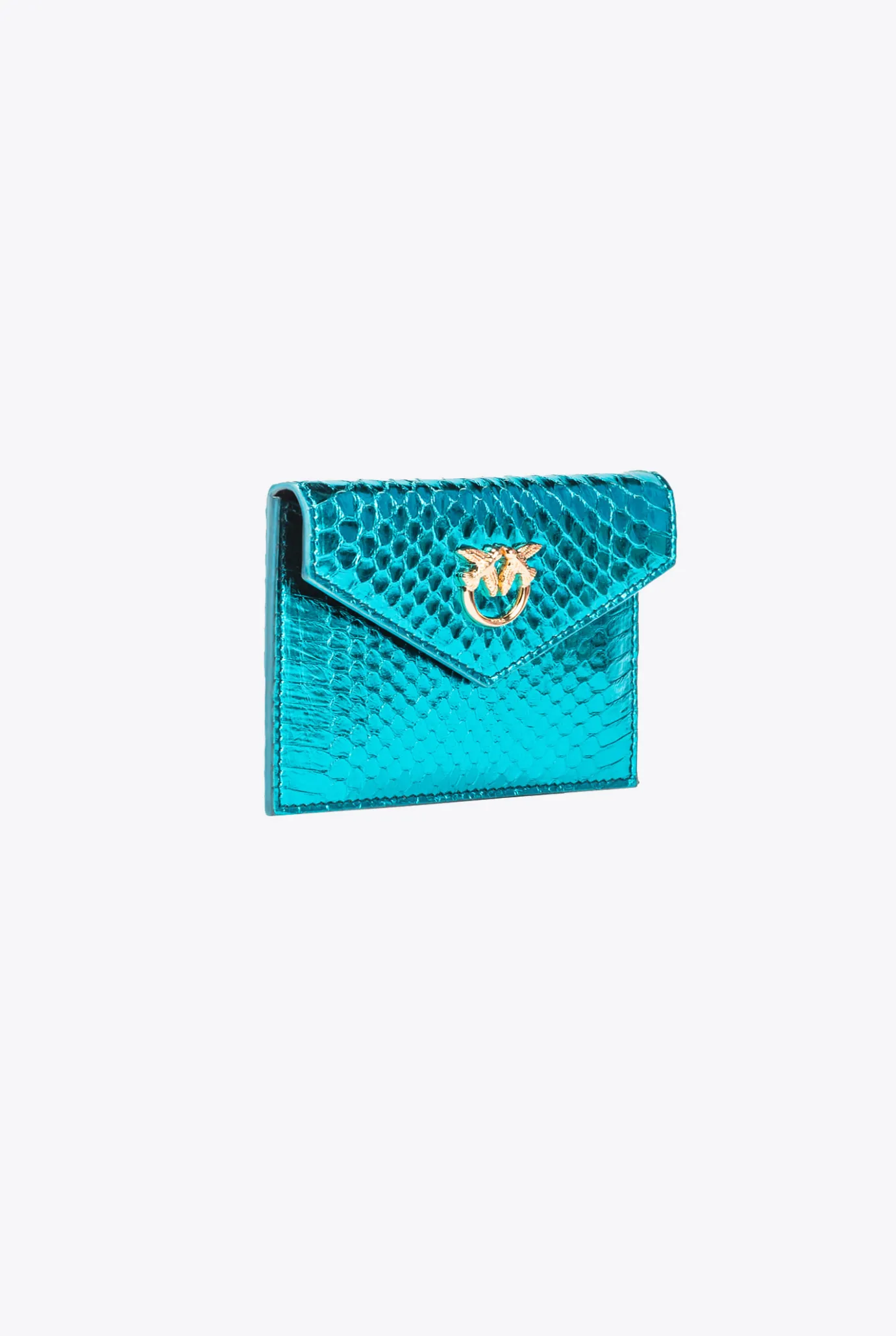 Maroquinerie|PINKO Porte-Cartes Plat En Reptile Lame Galleria Petrole-Or Brillant