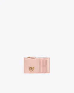 Maroquinerie|PINKO Porte-Cartes Zippe Rose/Rose Poudre-Or Antique