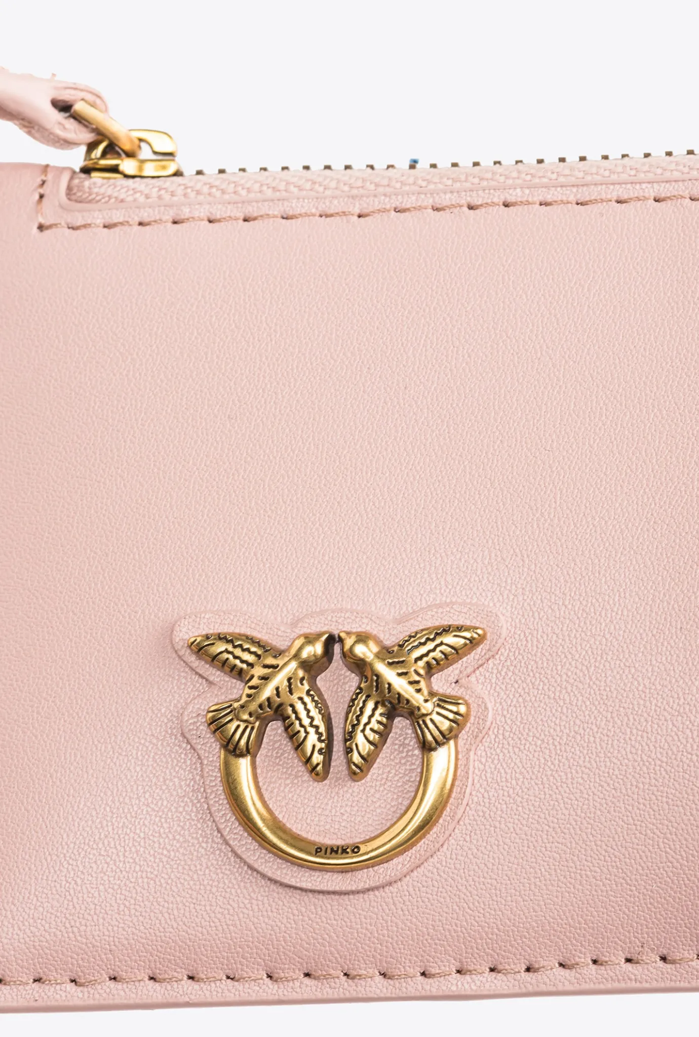 Maroquinerie|PINKO Porte-Cartes Zippe Rose/Rose Poudre-Or Antique