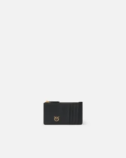 Maroquinerie|PINKO Porte-Cartes Zippe A Motif En Chevrons Noir-Vieil Or
