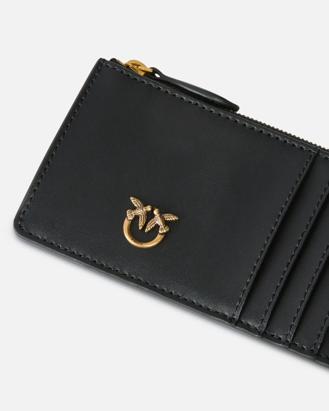 Maroquinerie|PINKO Porte-Cartes Zippe A Motif En Chevrons Noir-Vieil Or